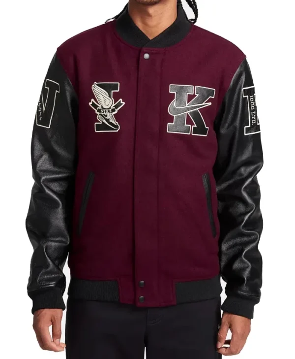 Nike Destroyer Maroon Wool Varsity Bomber Jacket