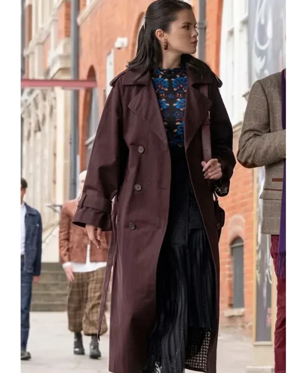Only Murders in the Building S06 Mabel Mora Burgundy Trench Coat