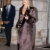 Paris Fashion Week Rosie Huntington Whiteley Satin Coat