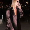 Paris Fashion Week Rosie Huntington Whiteley Satin Coat