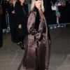 Paris Fashion Week Rosie Huntington Whiteley Satin Coat