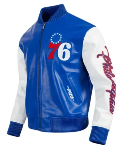 Philadelphia 76ers Blue Ventile Leather Jacket