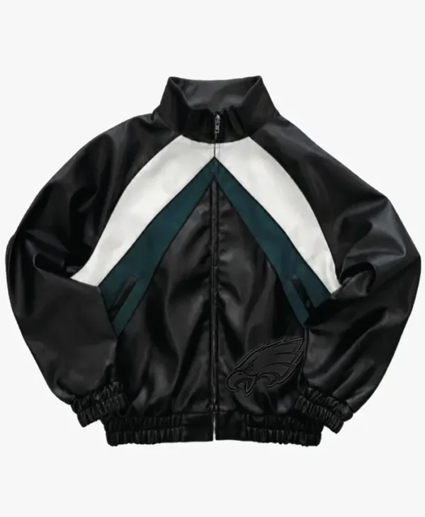 Philadelphia Eagles Black Leather Kru Track Jacket