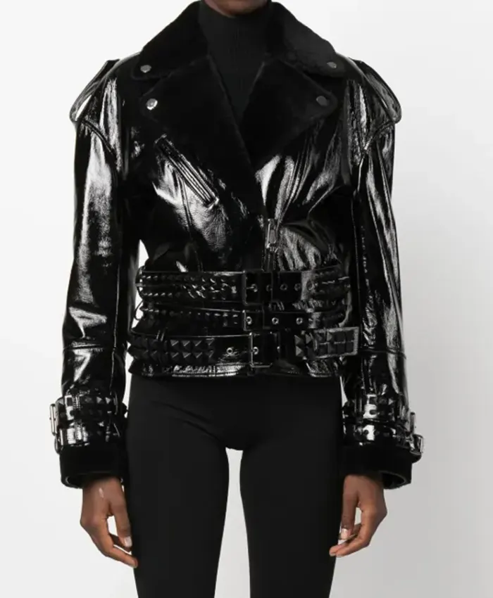 Philipp Plein Oversized Shearling & Patent Leather Jacket