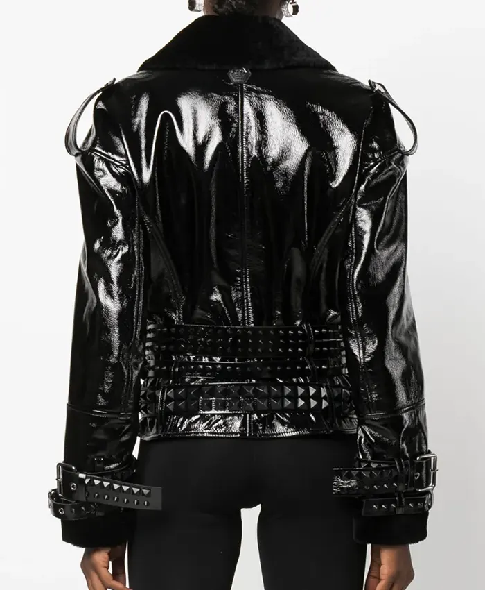 Philipp Plein Oversized Shearling & Patent Leather Jacket
