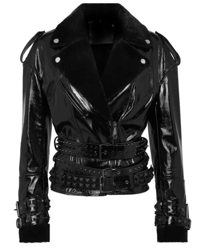 Philipp Plein Oversized Shearling & Patent Leather Jacket