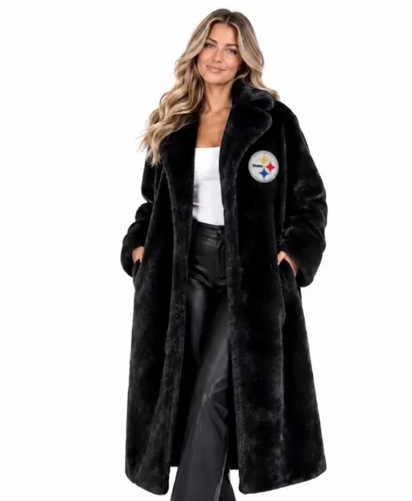 Pittsburgh Steelers FABGATING Black Fur Long Coat