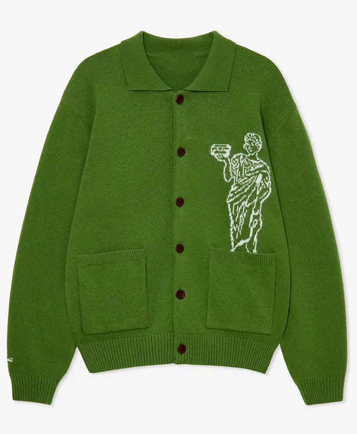 Pompeii Brand Green Polo Goddess Golden Cardigan