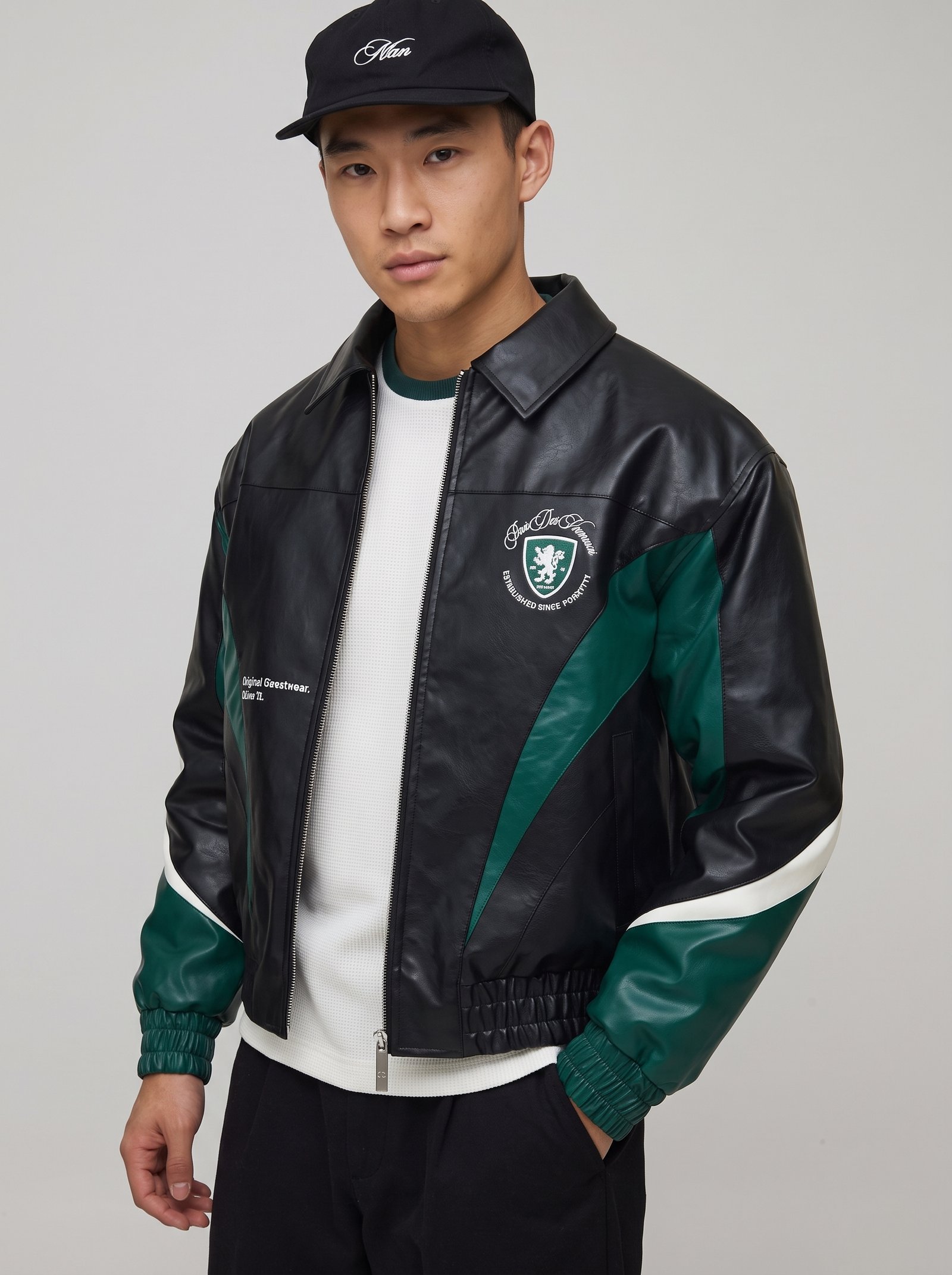 Pour Des Hommes Colorblock Leather Varsity Jacket