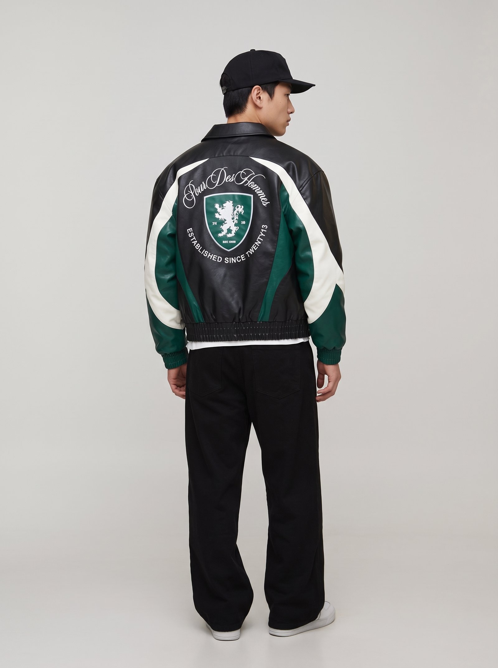 Pour Des Hommes Colorblock Leather Varsity Jacket