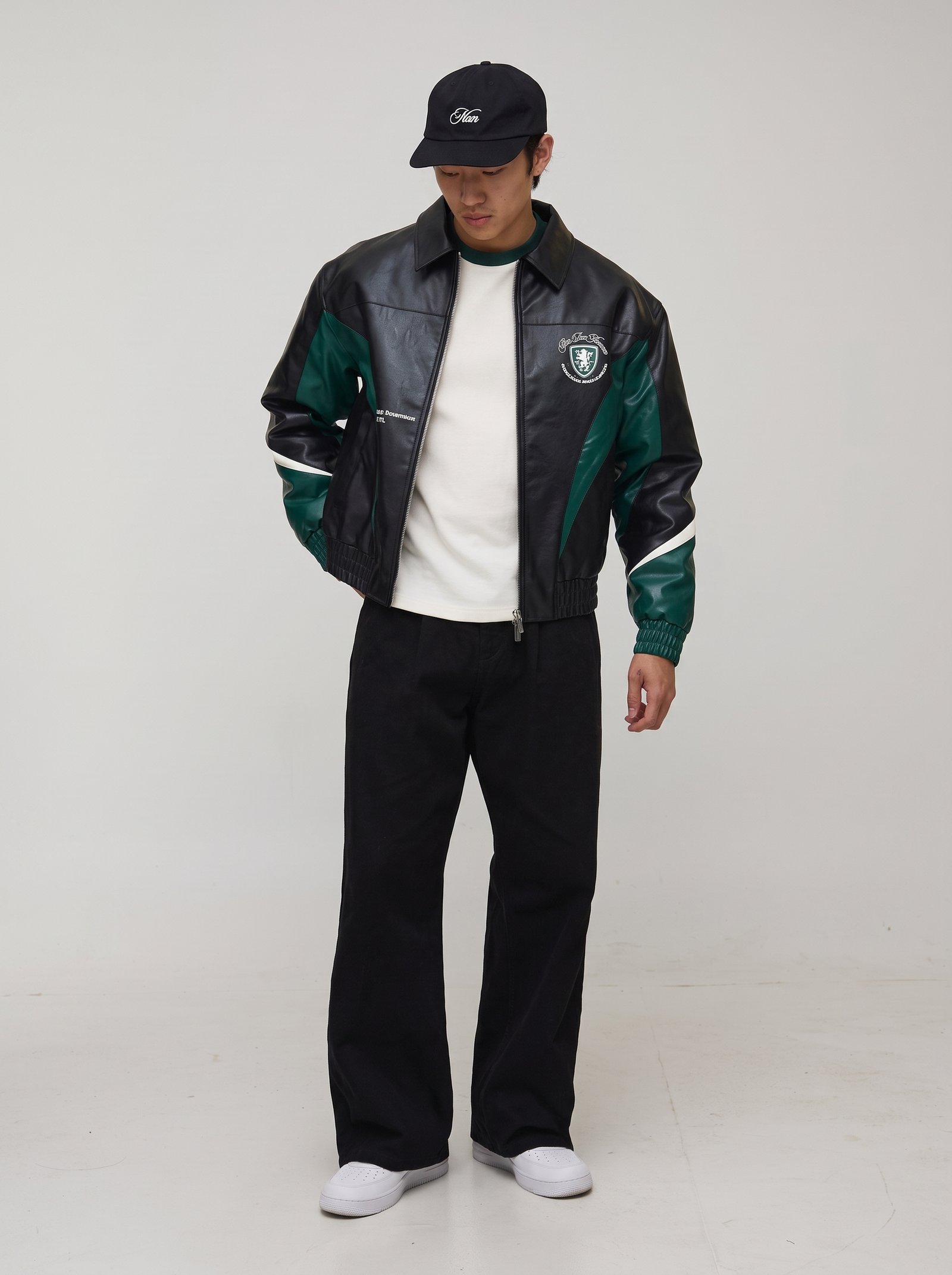 Pour Des Hommes Colorblock Leather Varsity Jacket