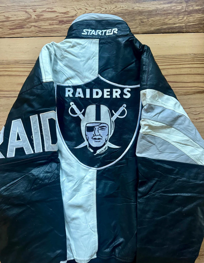 Raiders Black and Silver Leather Starter Jacket