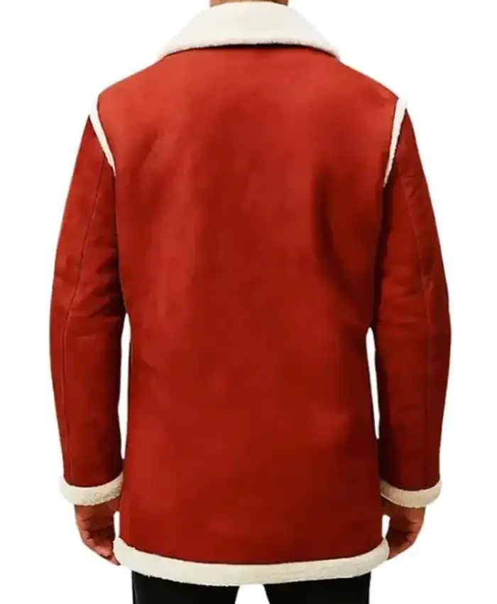 Red Leather Santa Claus Shearling Aviator Jacket