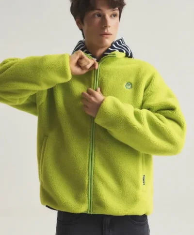 SPAO Lime Green Fleece Zip Up Jacket