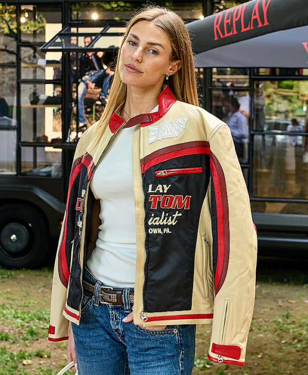 Sara Pagliaroli Cream Racing Biker Jacket