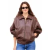 Shailene Woodley Brown Leather Bomber Jacket