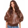 Shailene Woodley Brown Real Leather Aviator Jacket