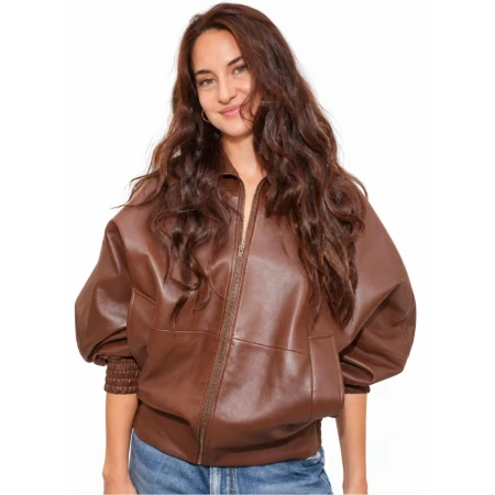 Shailene Woodley Brown Real Leather Aviator Jacket