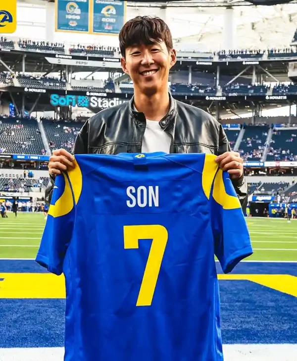 Son Heung-min NFL Rams vs Bills Black Leather Jacket
