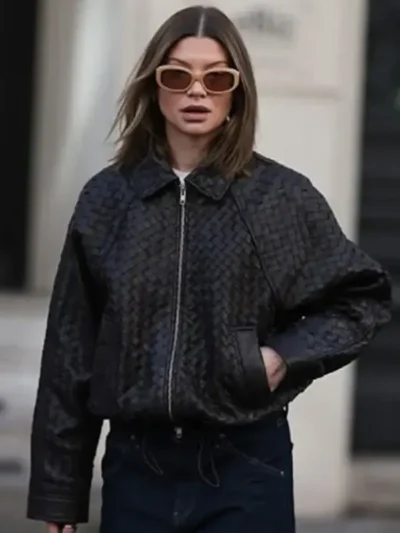 Sophia Geiss Black Woven Leather Jacket