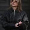 Sophia Geiss Woven Texture Black Leather Jacket