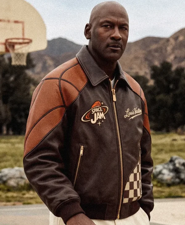 Space Jam × Louis Vuitton Brown Leather Bomber Jacket