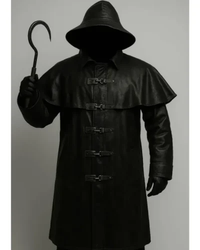 Steampunk Fisherman Halloween Black Leather Trench Coat