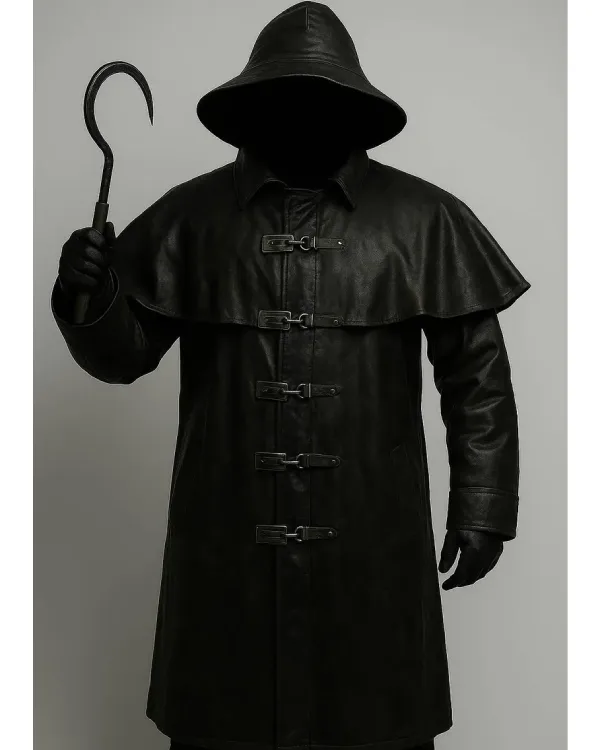Steampunk Fisherman Halloween Black Leather Trench Coat