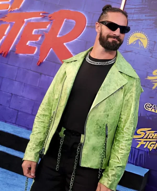 Street Fighter Premiere Blue Carpet Seth Rollins Jacket