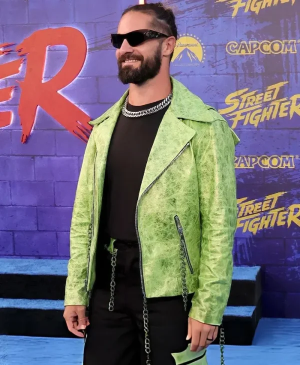 Street Fighter Premiere Blue Carpet Seth Rollins Jacket