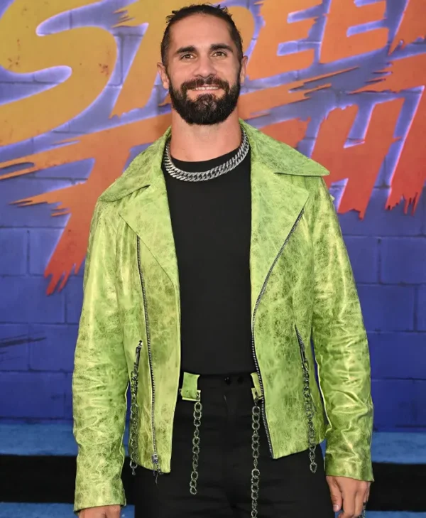 Street Fighter Premiere Blue Carpet Seth Rollins Jacket