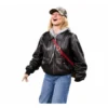 Sydney Sweeney Black Leather Bomber Jacket