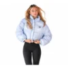 Sydney Sweeney Blue Quilted Puffer Coat