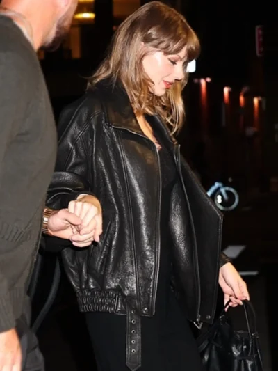 Taylor swift NYC 2026 YSL Black Leather Jacket