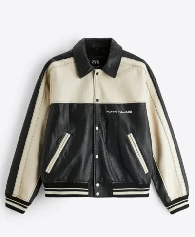 Techno Zero Color Block Real Leather Jacket