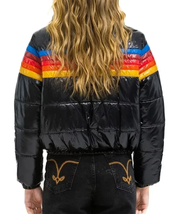 Ted Lasso Rebecca Lowe Stripes Rainbow Puffer Jacket