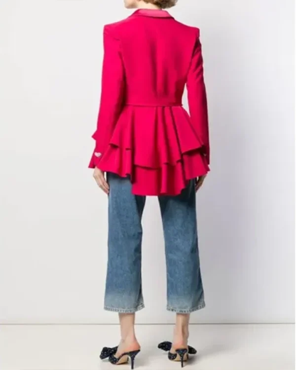 Ted Lasso S2 Keeley Jones Heart Button Pink Wool Blazer