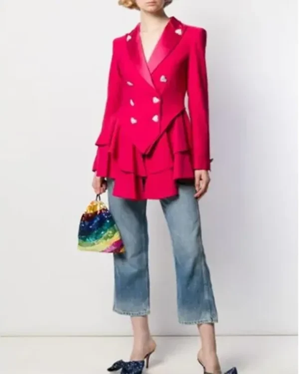 Ted Lasso S2 Keeley Jones Heart Button Pink Wool Blazer