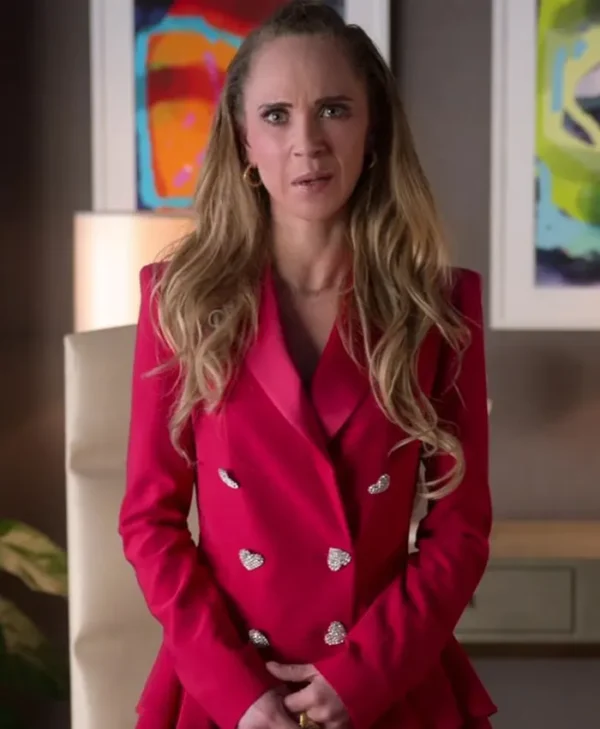 Ted Lasso S2 Keeley Jones Heart Button Pink Wool Blazer