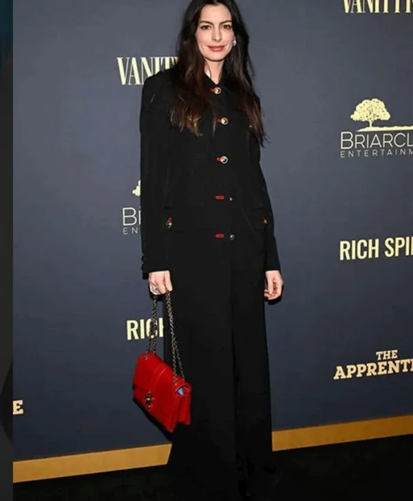 Aooprentice The Apprentice Premiere Anne Hathaway Black Coat