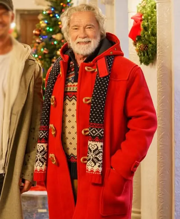The Man with the Bag Arnold Schwarzenegger Santa Red Coat