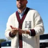 Travis Kelce Chiefs Game Arrival H Off-White Cardigan