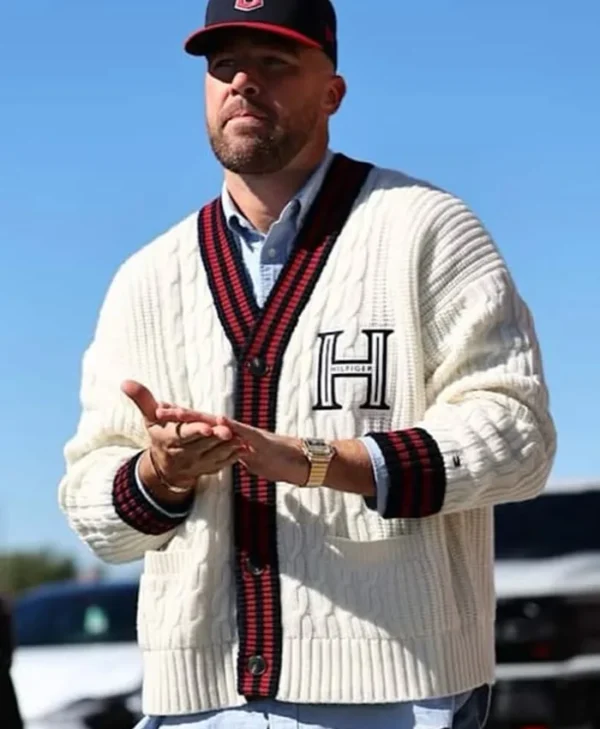 Travis Kelce Chiefs Game Arrival H Off-White Cardigan