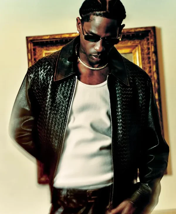 Travis Scott Bottega Veneta 2026 Black Leather Jacket