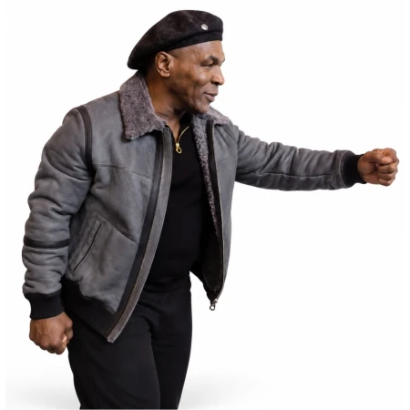Tyson 2026 Mike Tyson Grey Shearling Leather Jacket