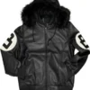 Unisex 8 Ball Black Varsity Bomber Parka Leather Jacket