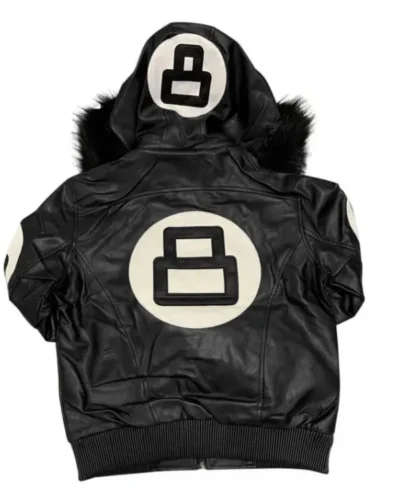 Unisex 8 Ball Black Varsity Bomber Parka Leather Jacket