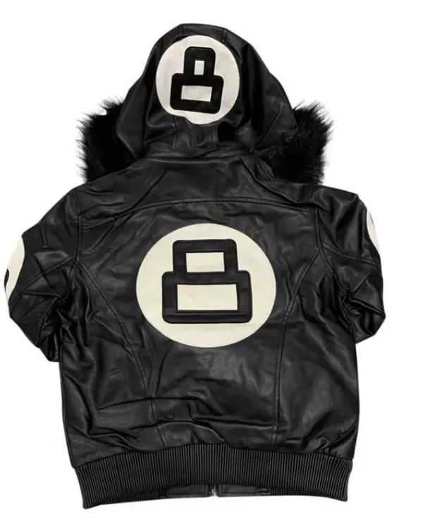Unisex 8 Ball Black Varsity Bomber Parka Leather Jacket