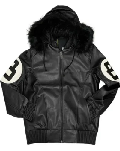 Unisex 8 Ball Black Varsity Bomber Parka Leather Jacket