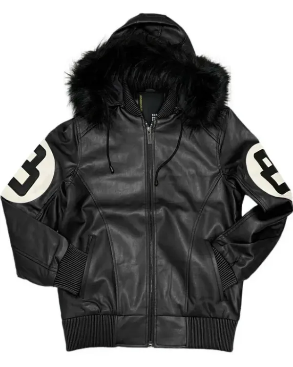 Unisex 8 Ball Black Varsity Bomber Parka Leather Jacket